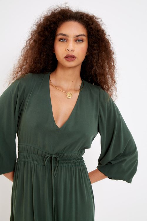 Vestido Longo Fluido - Verde Mata
