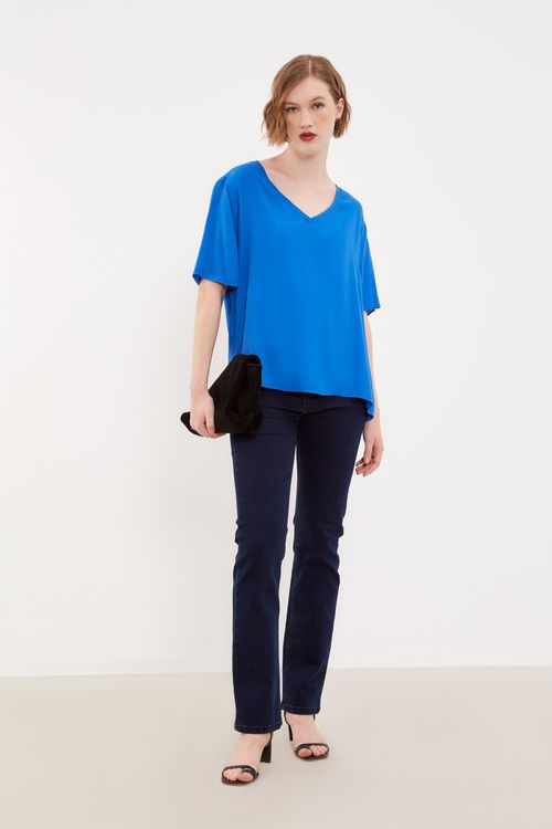 Blusa Básica Decote v - Azul Real