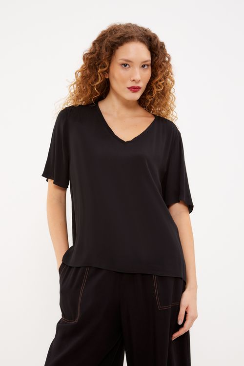 Blusa Básica Decote v - Preto