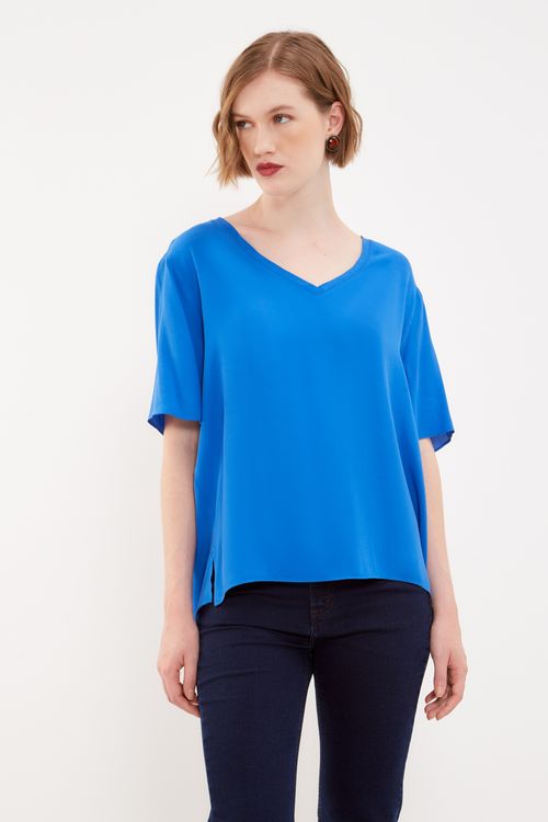 Blusa Básica Decote v - Azul Real