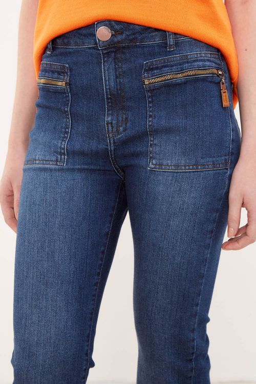 Calça Jeans Bolsos Frente Zíper