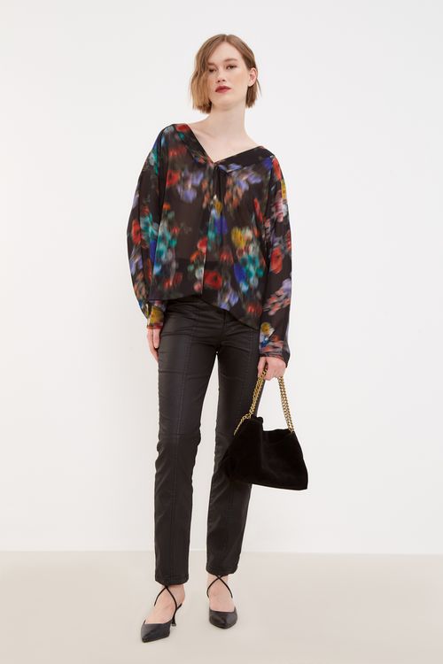 Blusa Estampa Blur Preta Franzida - Est Blur Preta
