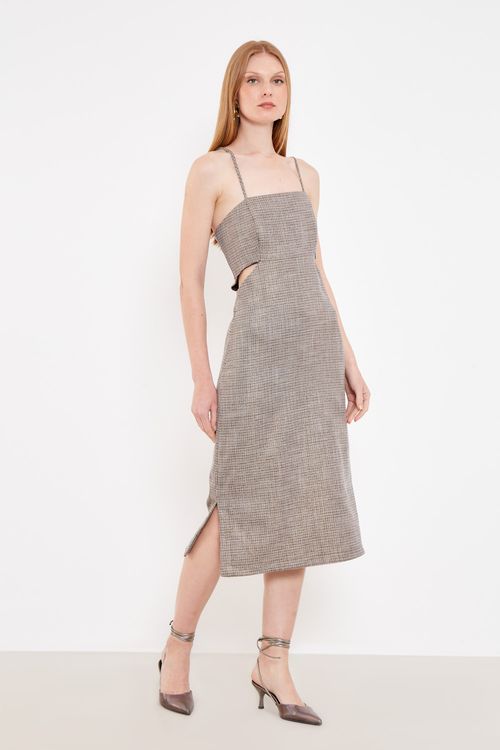 Vestido Longo Xadrex Recortes - Xadrez