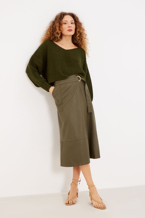 Blusa Decote v Ampla Tricot - Verde Ghaia