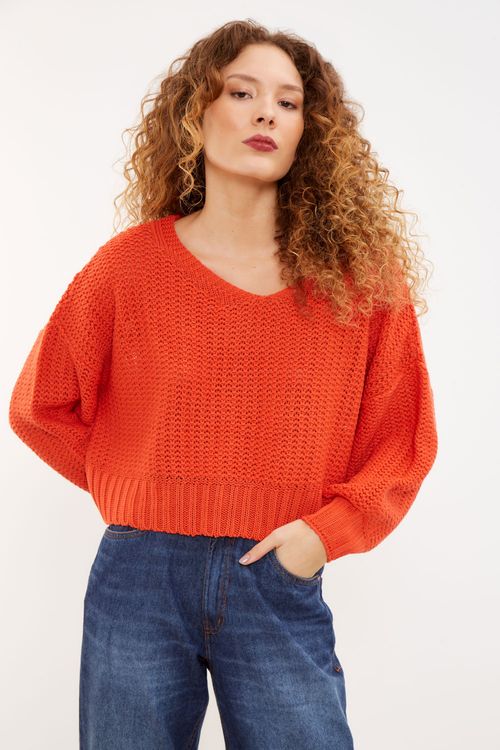 Blusa Decote v Ampla Tricot - Laranja Paprica