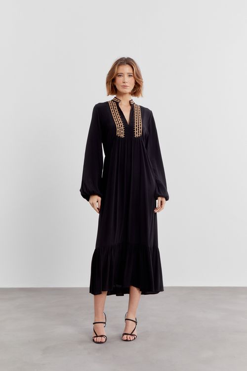 Vestido Curto Pala Bordada - Preto