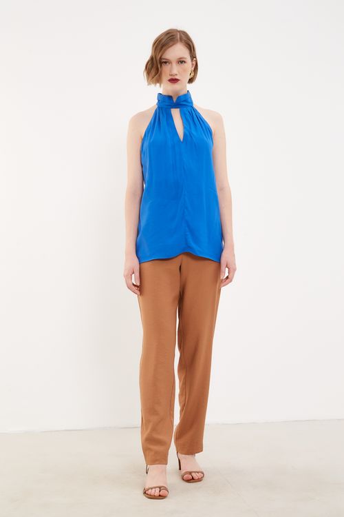 Blusa Gola Abertura Frente - Azul Real