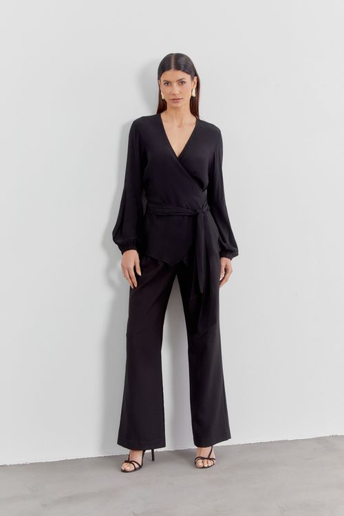 Blusa Transpasse Amarração - Preto