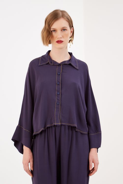 Camisa Pesponto Contrastante - Marinho