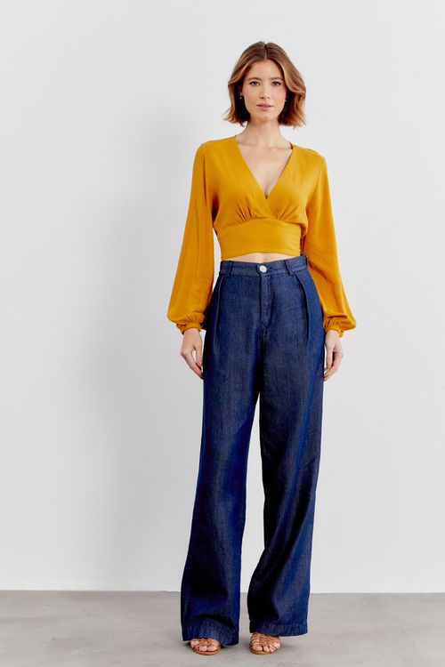 Blusa Pala em v - Amarelo Mostarda