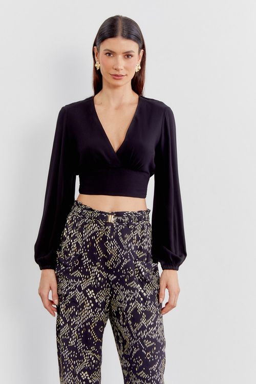 Blusa Pala em v - Preto