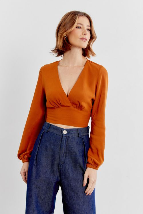Blusa Pala em v - Marrom Amendoa