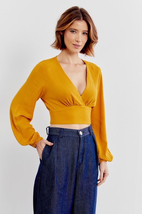 Blusa Pala em v - Amarelo Mostarda