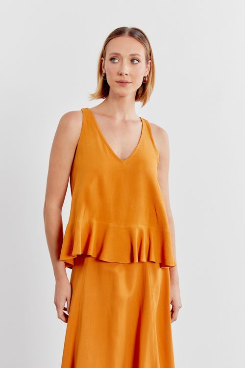Blusa Recorte Babado - Amarelo Terra