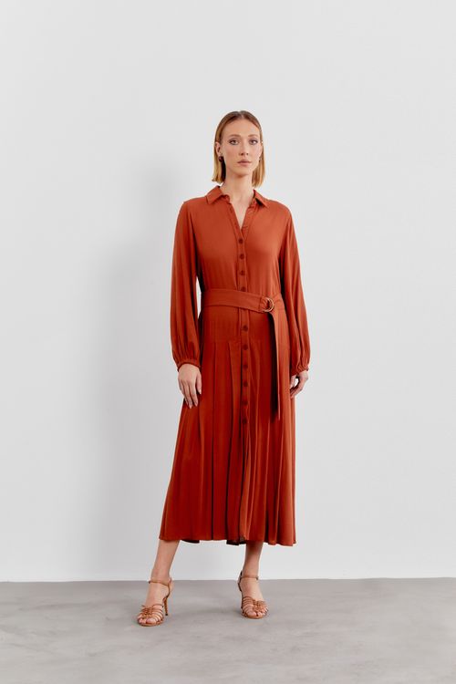 Vestido Longo Crepe - Marrom Amendoa