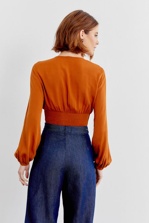 Blusa Pala em v - Marrom Amendoa