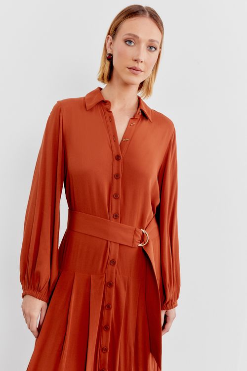 Vestido Longo Crepe - Marrom Amendoa