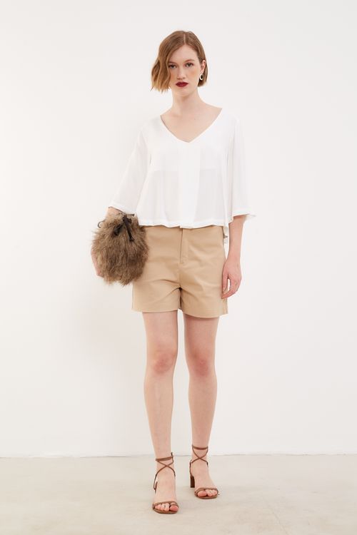 Blusa Prega Decote v - Off White