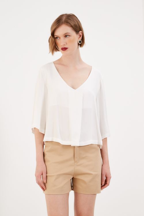 Blusa Prega Decote v - Off White