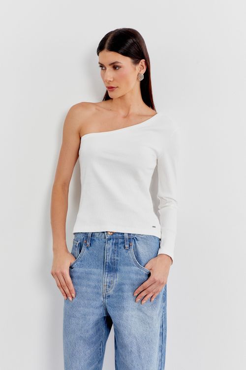 Blusa Malha Manga Ombro Só - Off White