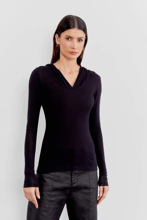Blusa Malha Capuz - Preto