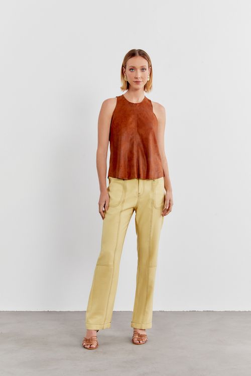Blusa Casual Pespontos - Marrom Fixo