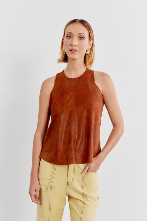 Blusa Casual Pespontos - Marrom Fixo