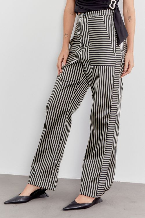 Calça Tecno Listas Elástico - Preto
