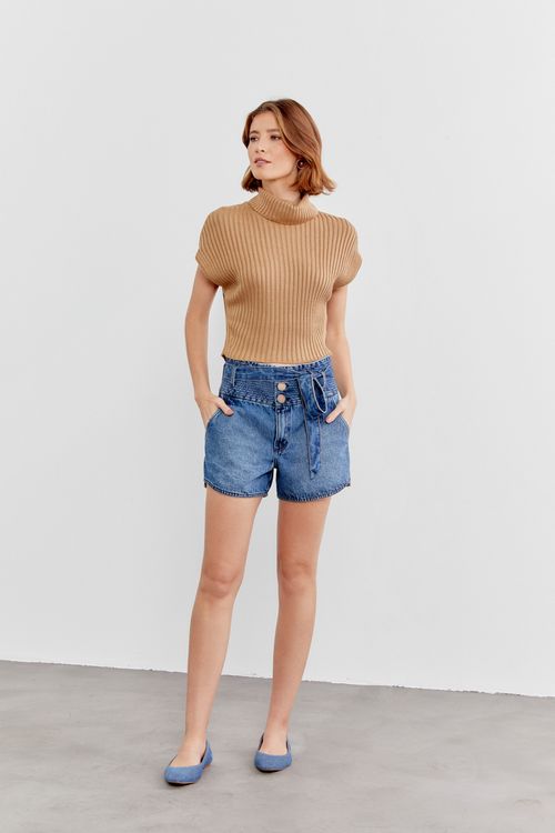 Short Jeans Pespontos Cós - Jeans