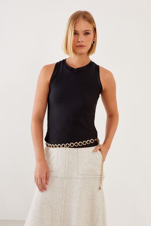 Blusa Malha Canelada - Preto