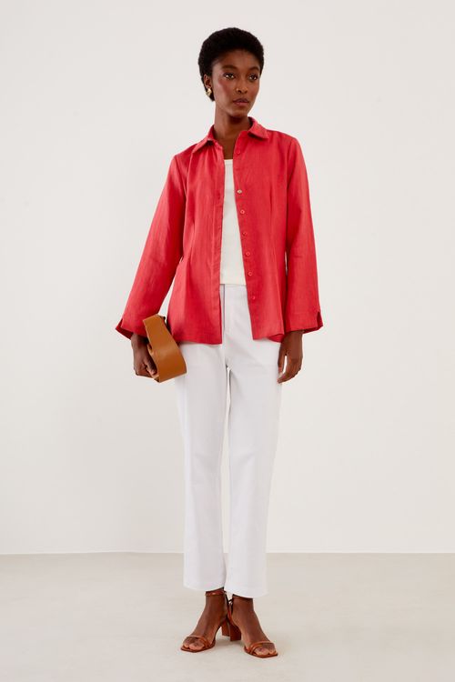 Camisa Slim Casual Clássica - Vermelho Leve