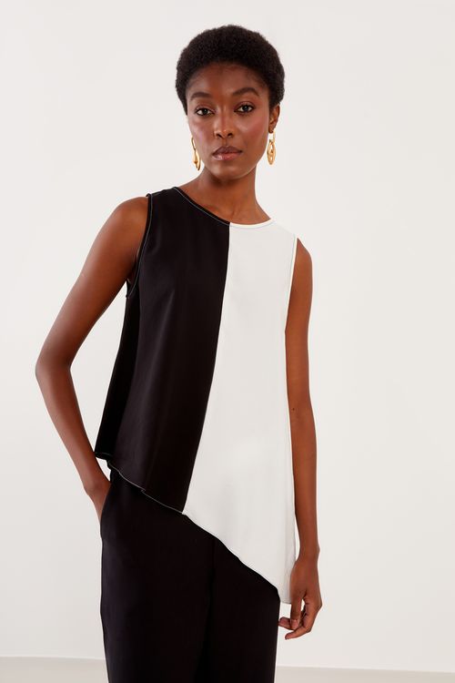 Blusa Bicolor Assimétrica - Preto