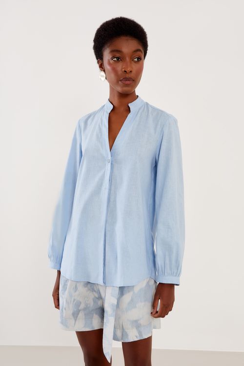 Camisa Gola Padre Casual - Azul Cold