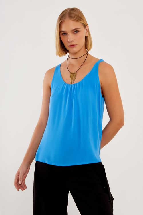 Blusa Casual Decote u - Azul Linhares