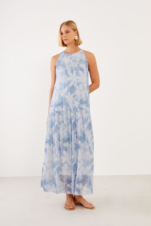 Vestido Malha Tule Estampa Linhares - Est Linhares