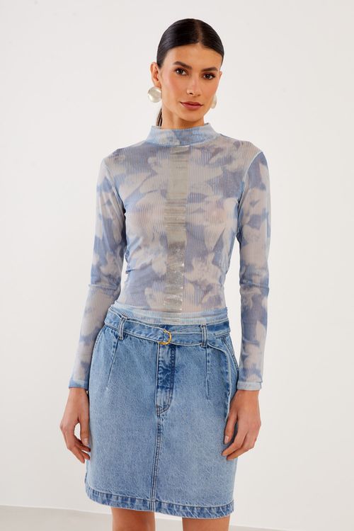 Blusa Malha Tule Estampa Linhares - Est Linhares