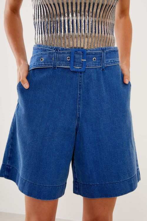 Bermuda Jeans Com Cinto - Jeans