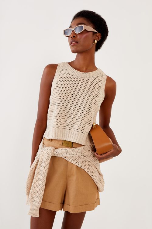Regata Tricot Furinhos - Cru