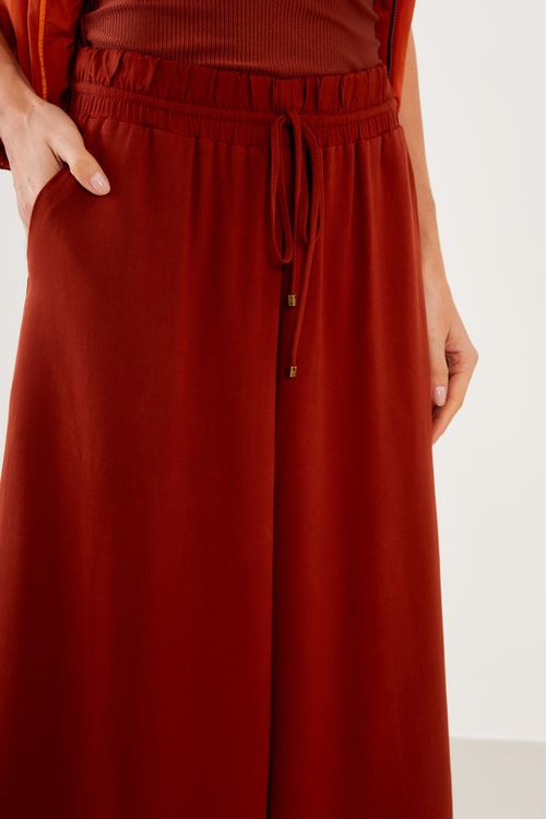 Calça Pantalona Cropped Casual - Castanho Medio