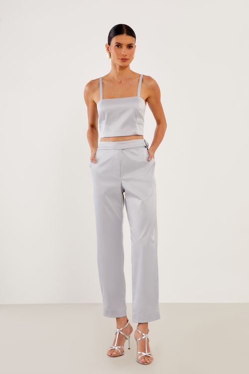 Calça Alfaiataria Detalhe Cós - Prata