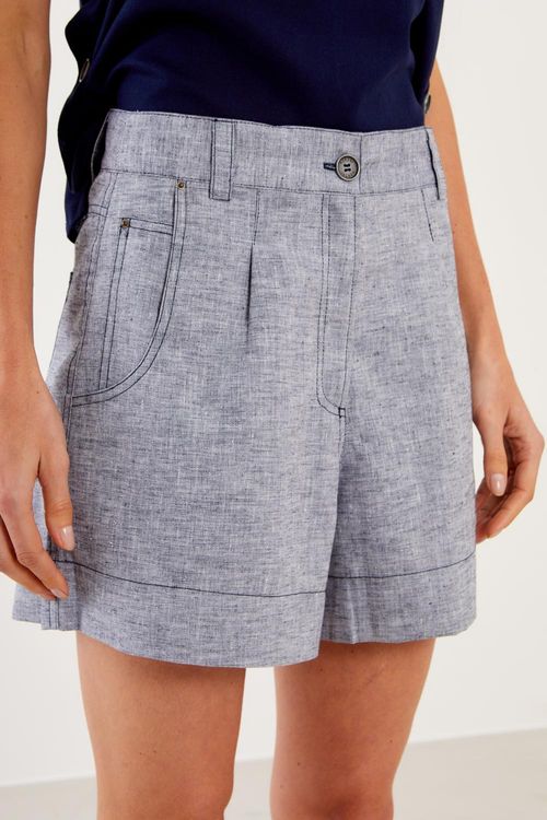 Short Mescla Com Prega - Azul Marinho