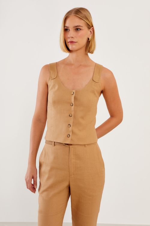 Blusa Linho Rustic Casual - Caqui Corda