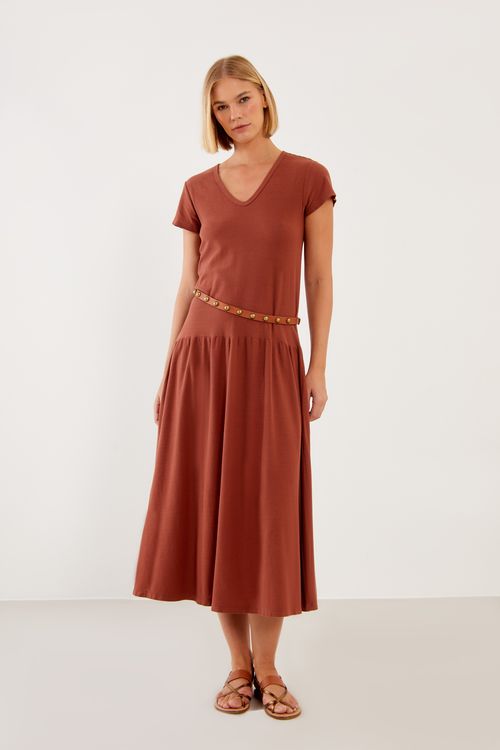 Vestido Malha T-Shirt Recorte - Marrom Ceramica