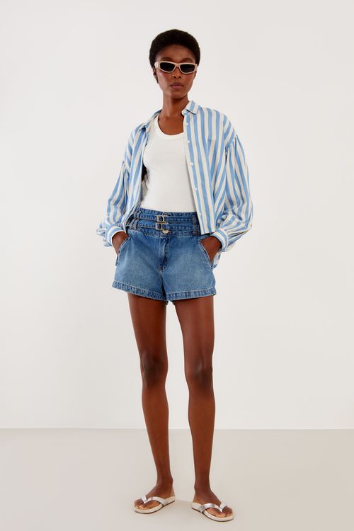 Short Jeans Cinto Duplo - Jeans