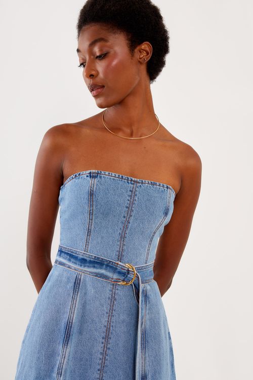 Vestido Jeans Sem Alça - Jeans