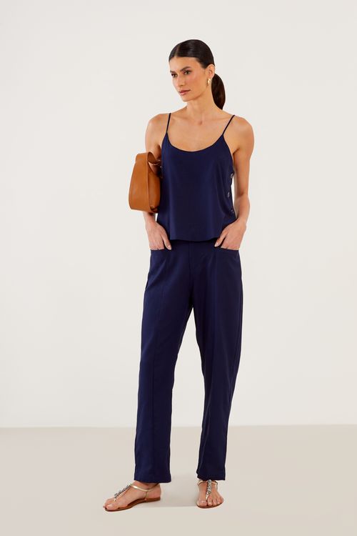 Calça Linho Casual - Azul Marinho