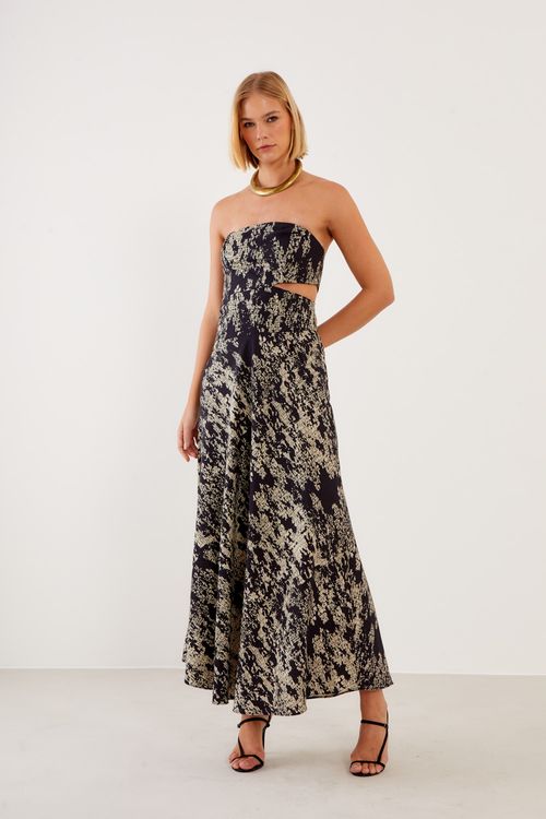 Vestido Midi Sem Alça Estampa Pita Black - Est Pita Black