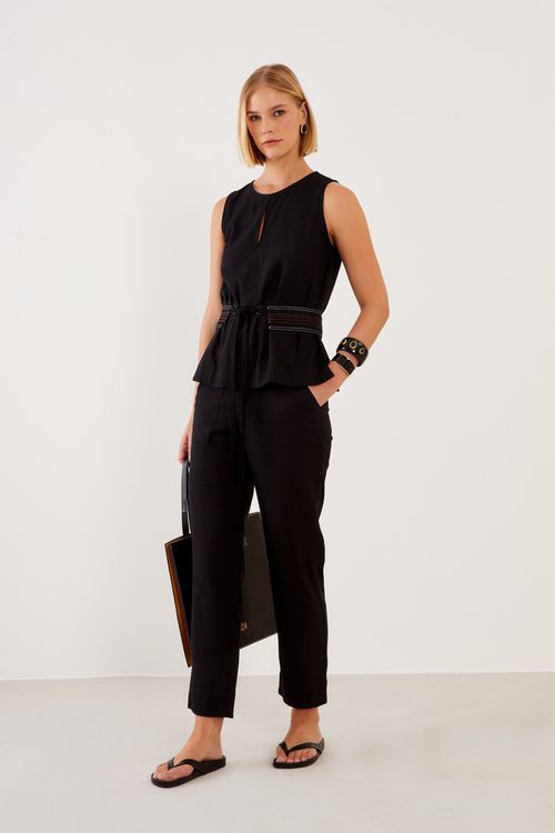 Blusa Linho Pesponto Color - Preto