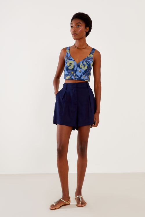 Short Linho Basic Color - Azul Marinho