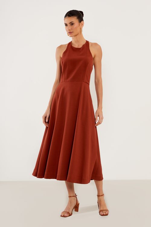 Vestido Midi Decote Costas - Castanho Medio